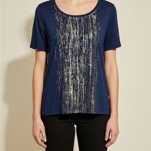Attitude Unknown Women's Blue T-Shirt with Gold Print
